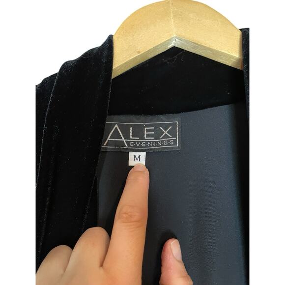 Vintage Alex Evenings Black Velvet Medium Swing Jacket Cocktail Whimsigoth - Picture 2 of 4